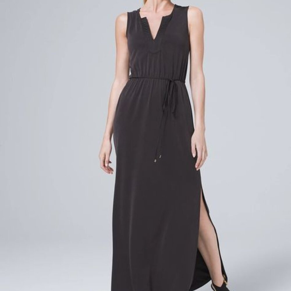 WHBM Super Comfy Maxi Dress Sandwashed Jersey Black Sz XS